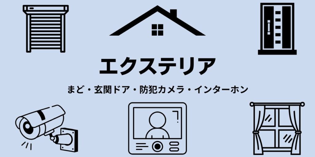窓、玄関、ドア、防犯カメラ、インターホンを選ぶボタンです。選択すると詳細を見ることができます。